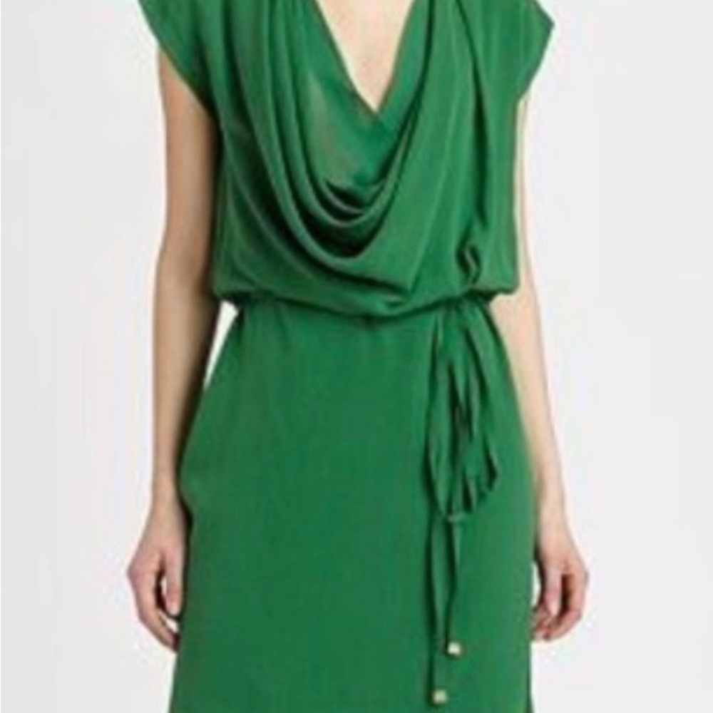 Diane Von Furstenberg Emerald Green Draped Cowl Tie-Waist Mini Dress